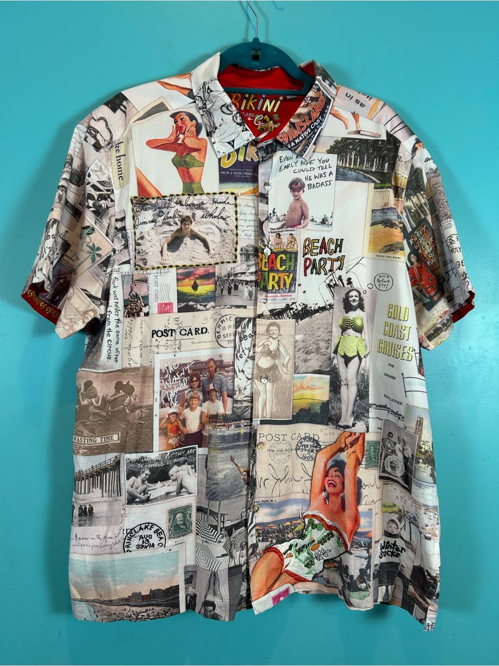 Robert Graham Bikini Beach Postcards Short-Sleeve Button-Down Shirt 3XL